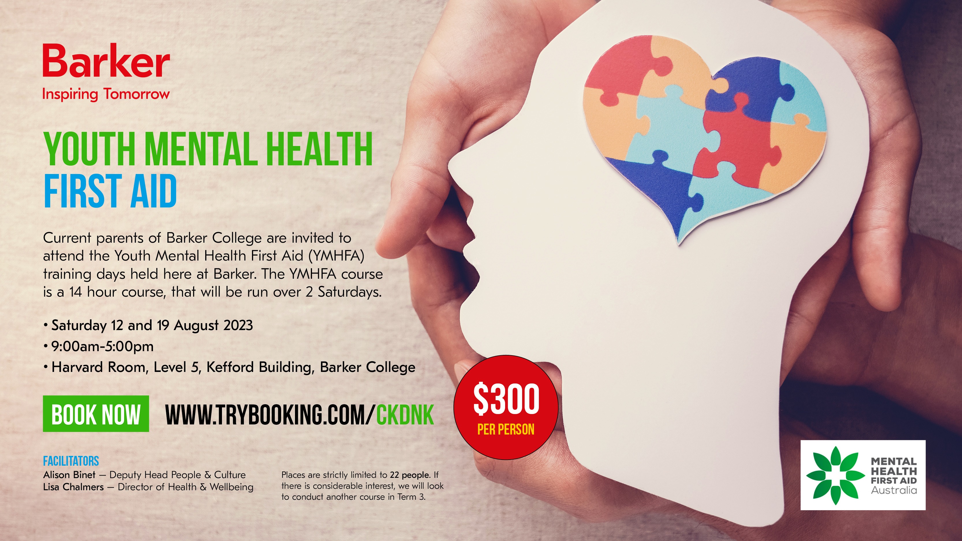 Youth Mental Health First Aid Course Tickets, Harvard Room, Level 5 RE