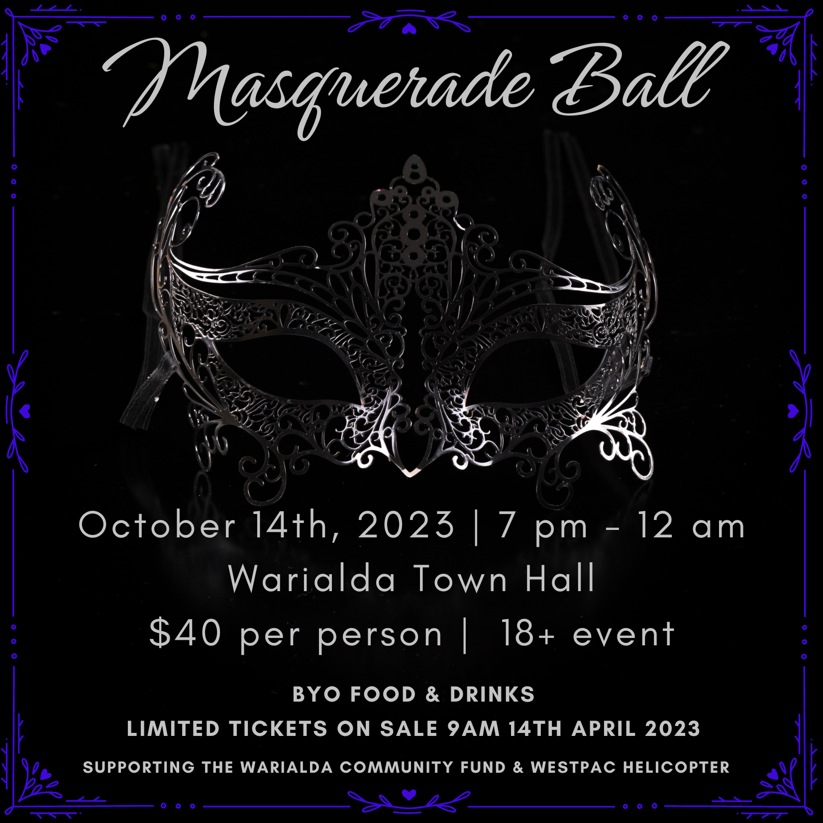 2023 charity Masquerade Ball Tickets, 72 Hope street, Warialda ...