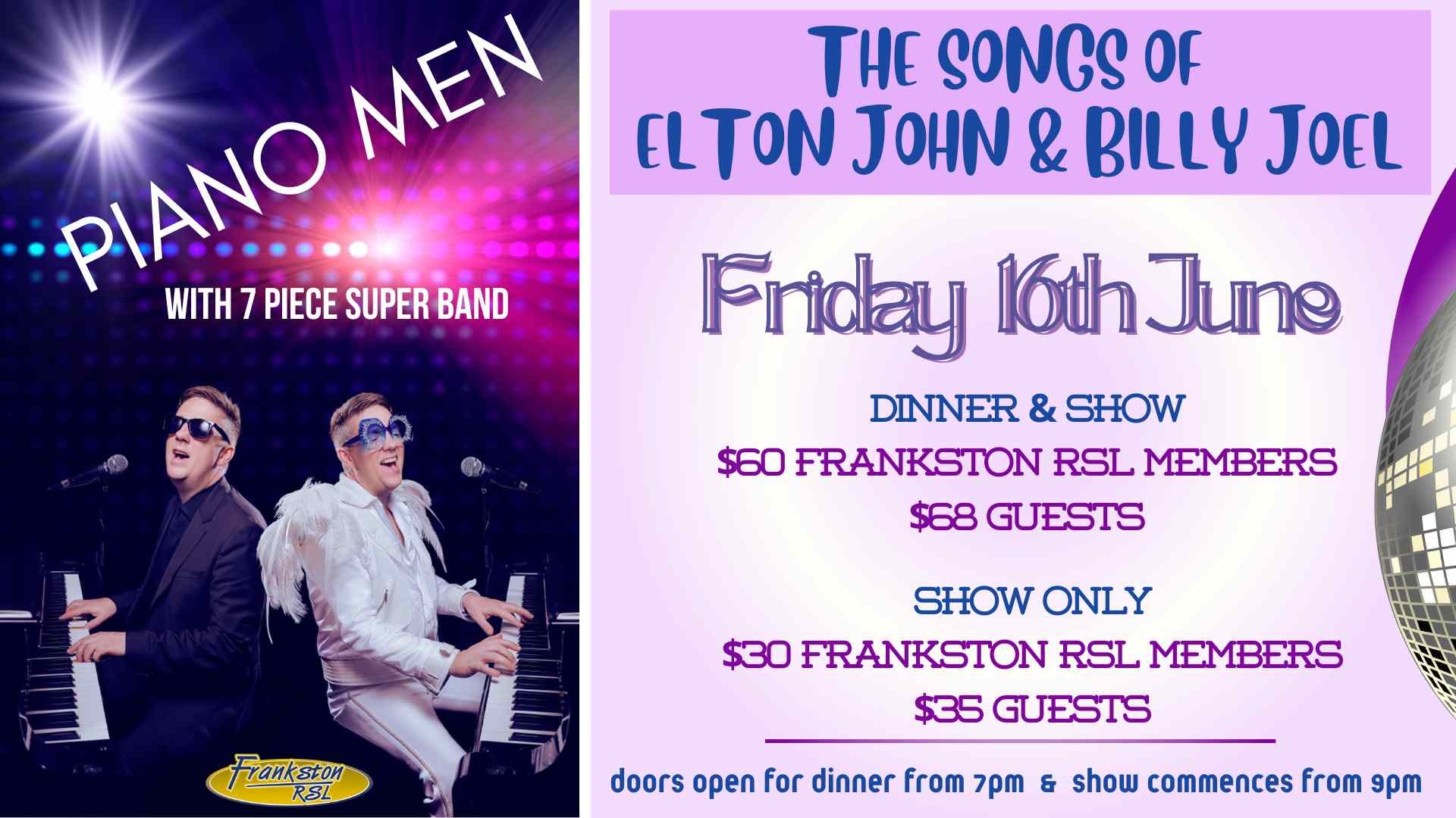 2023 Piano Men, Elton John & Billy Joel Tribute Tickets, Frankston RSL, Frankston TryBooking