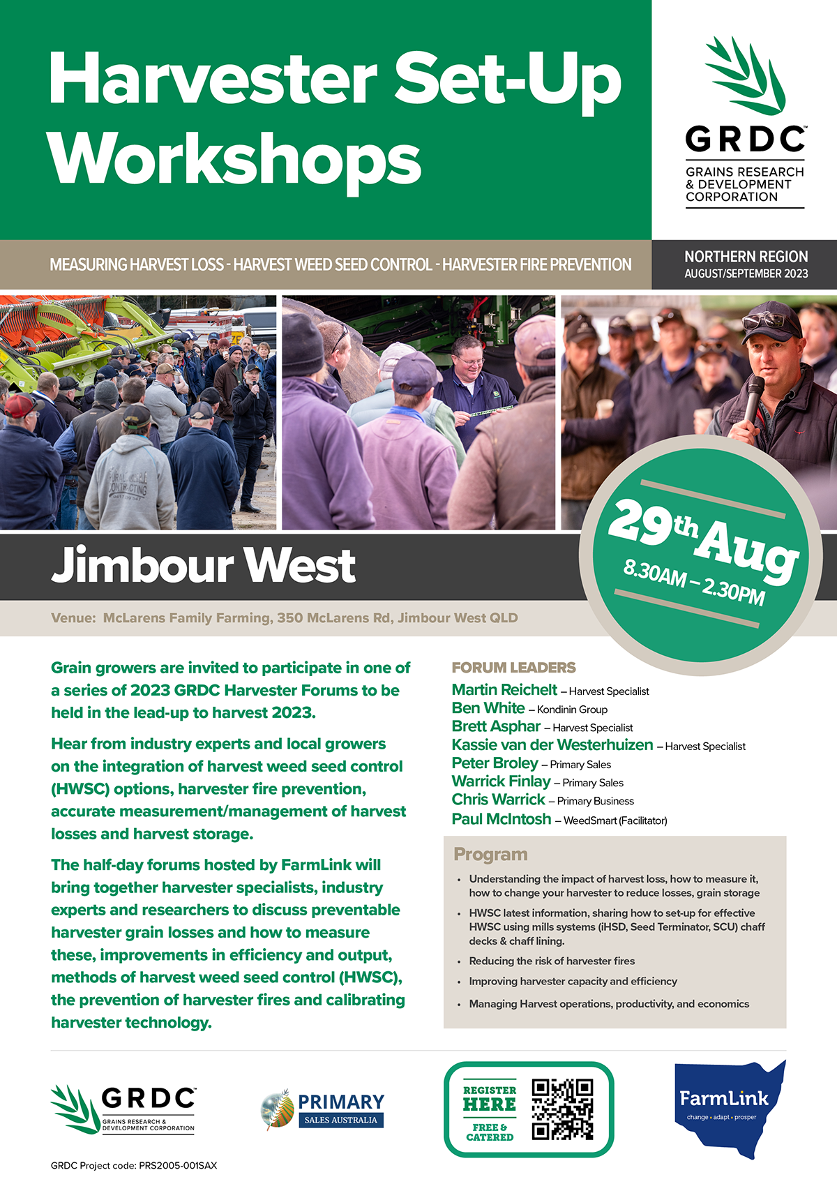 GRDC Harvester Set Up Forum Jimbour West Tickets, McLarens Family