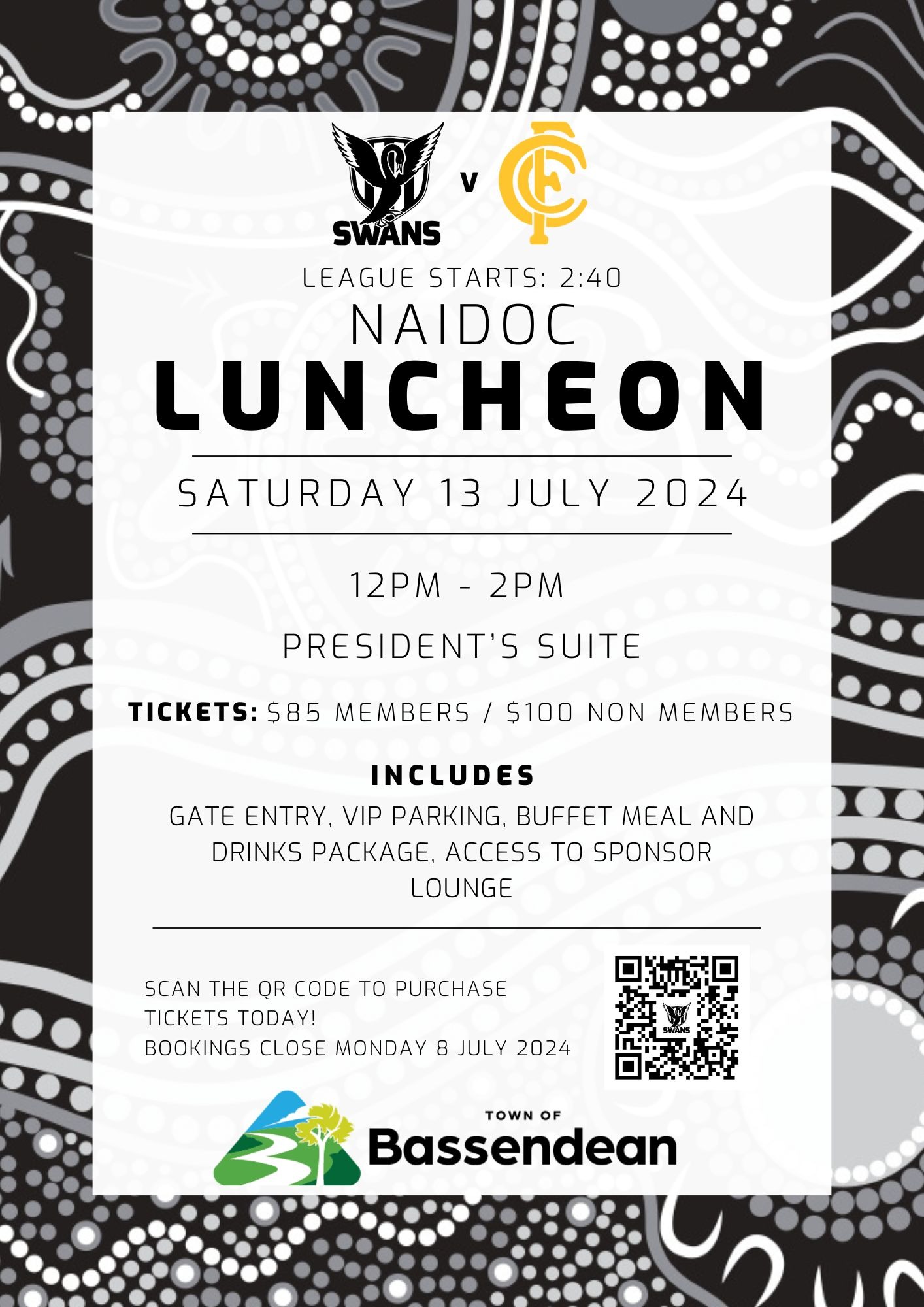 LEGENDS LUNCHEON Swans v Claremont Tickets, Steel Blue Oval