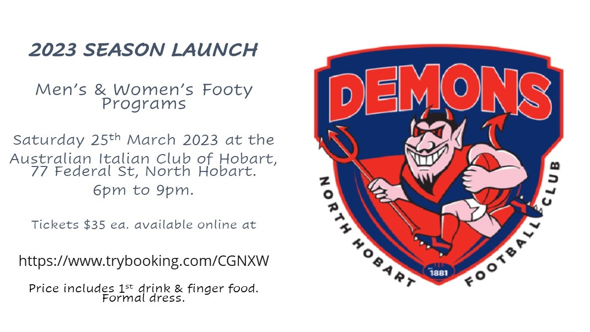 North Hobart Football Club - Season Launch 2023 Tickets, The Australian Italian  Club of Hobart, North Hobart | TryBooking Australia