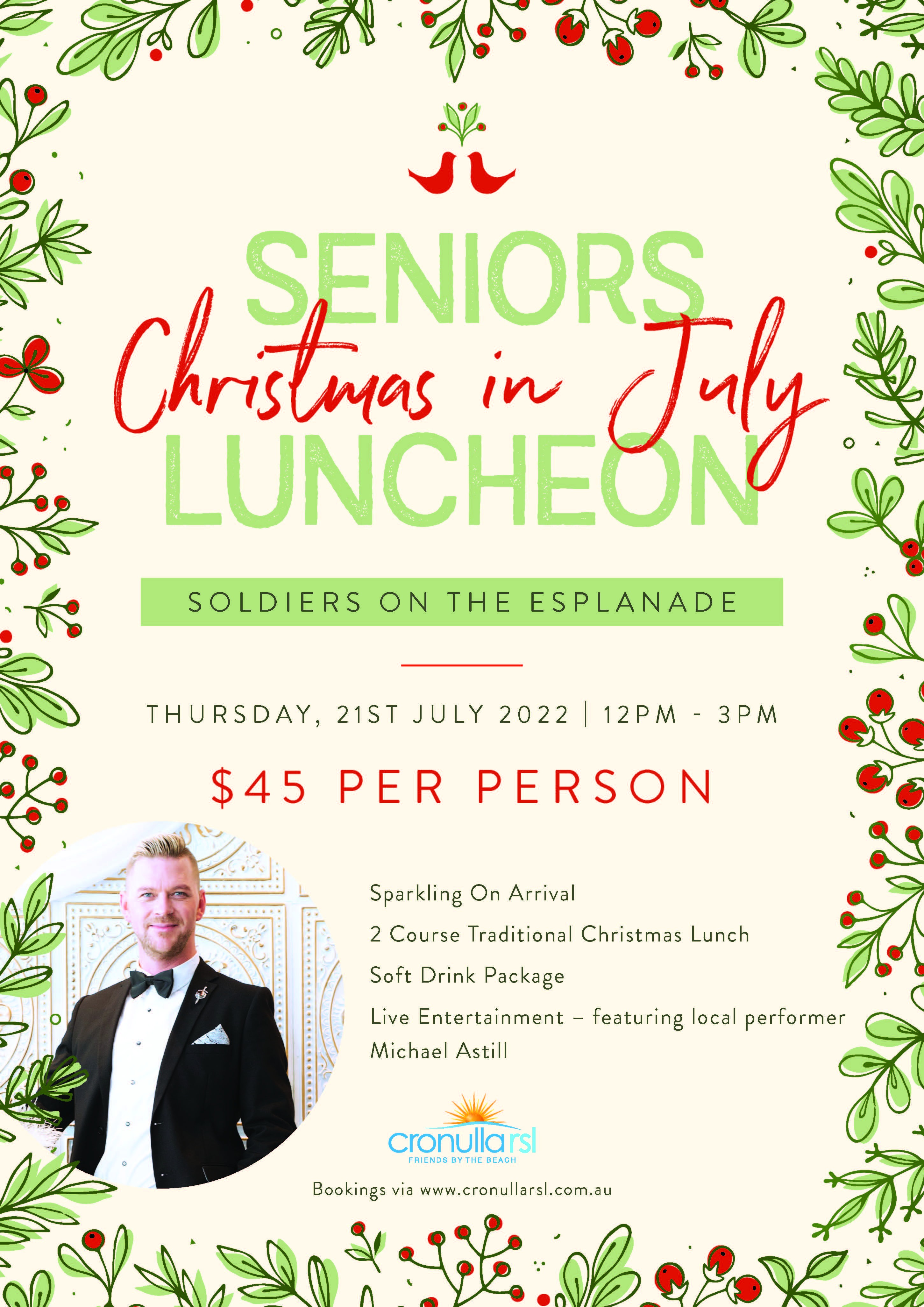 Seniors Christmas in July Luncheon Tickets, Soldiers on the Esplanade, Cronulla TryBooking