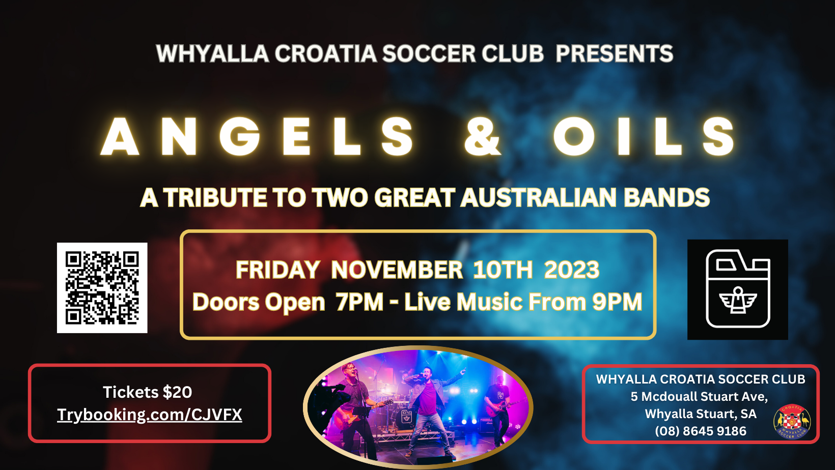 ANGELS and OILS A TRIBUTE TO TWO GREAT AUSTRALIAN BANDS Tickets, Whyalla Croatia Soccer Club, Whyalla Stuart TryBooking Australia