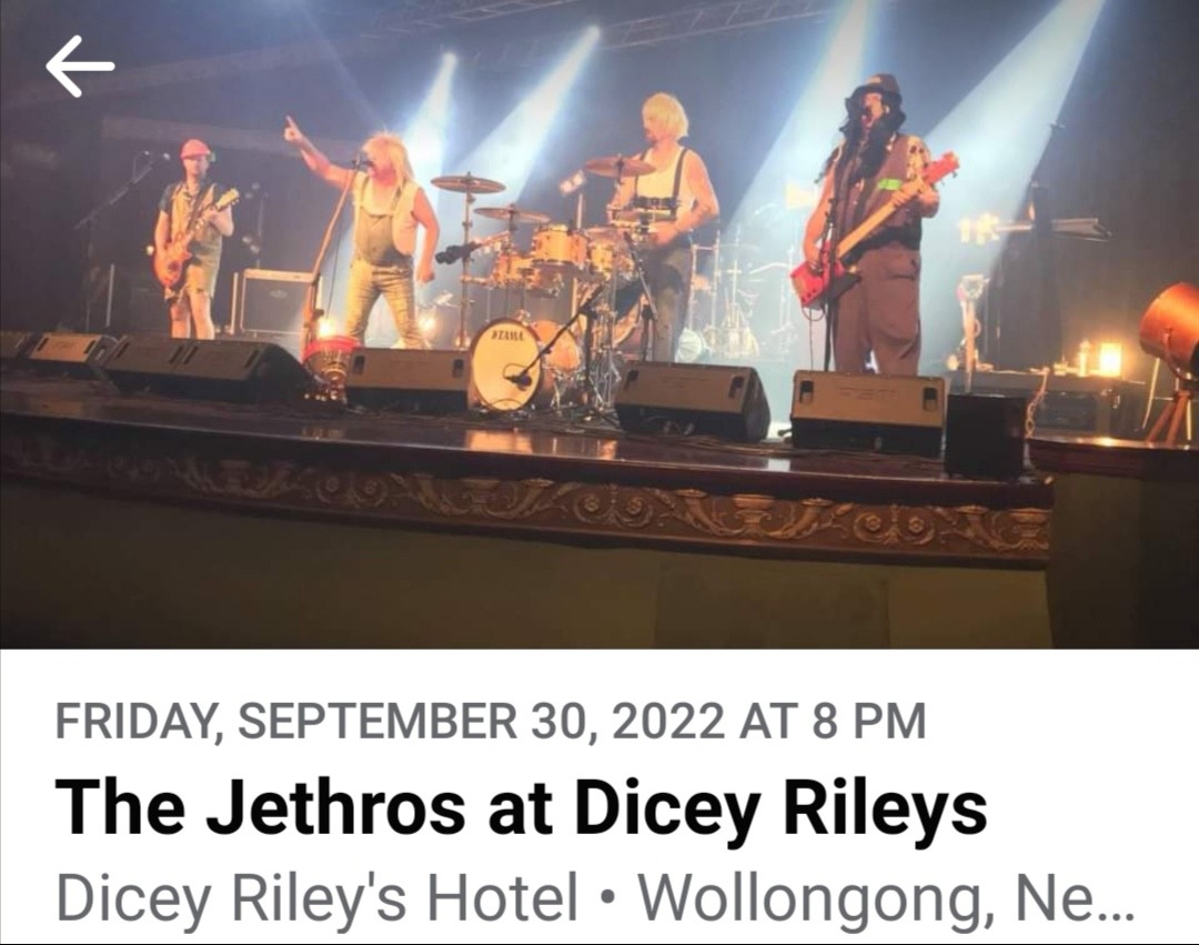 THE JETHROS ROCK DICEY'S Tickets, Dicey Rileys Hotel, Wollongong