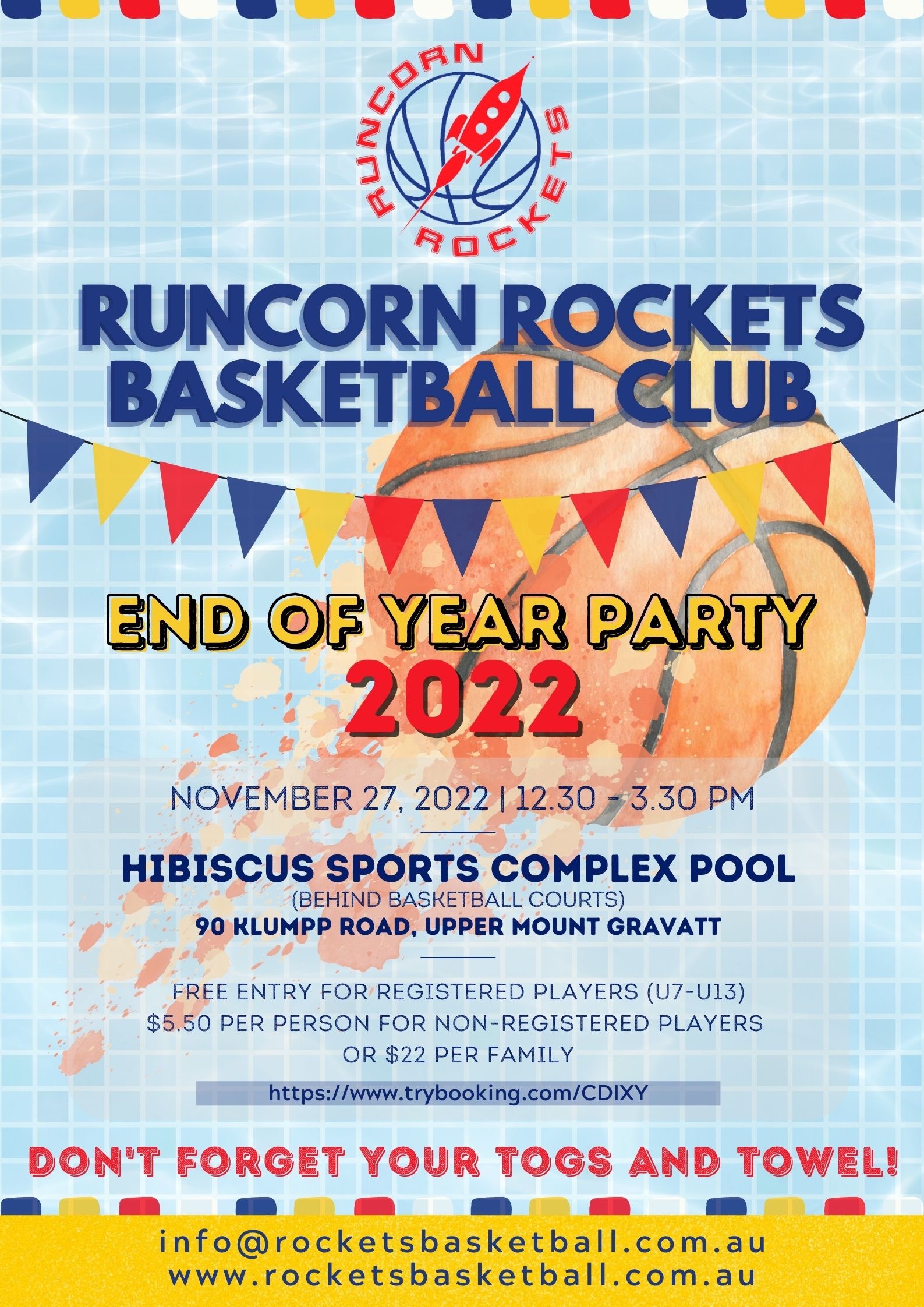RUNCORN ROCKETS END OF YEAR POOL PARTY U7U13 Tickets, Hibiscus Sports