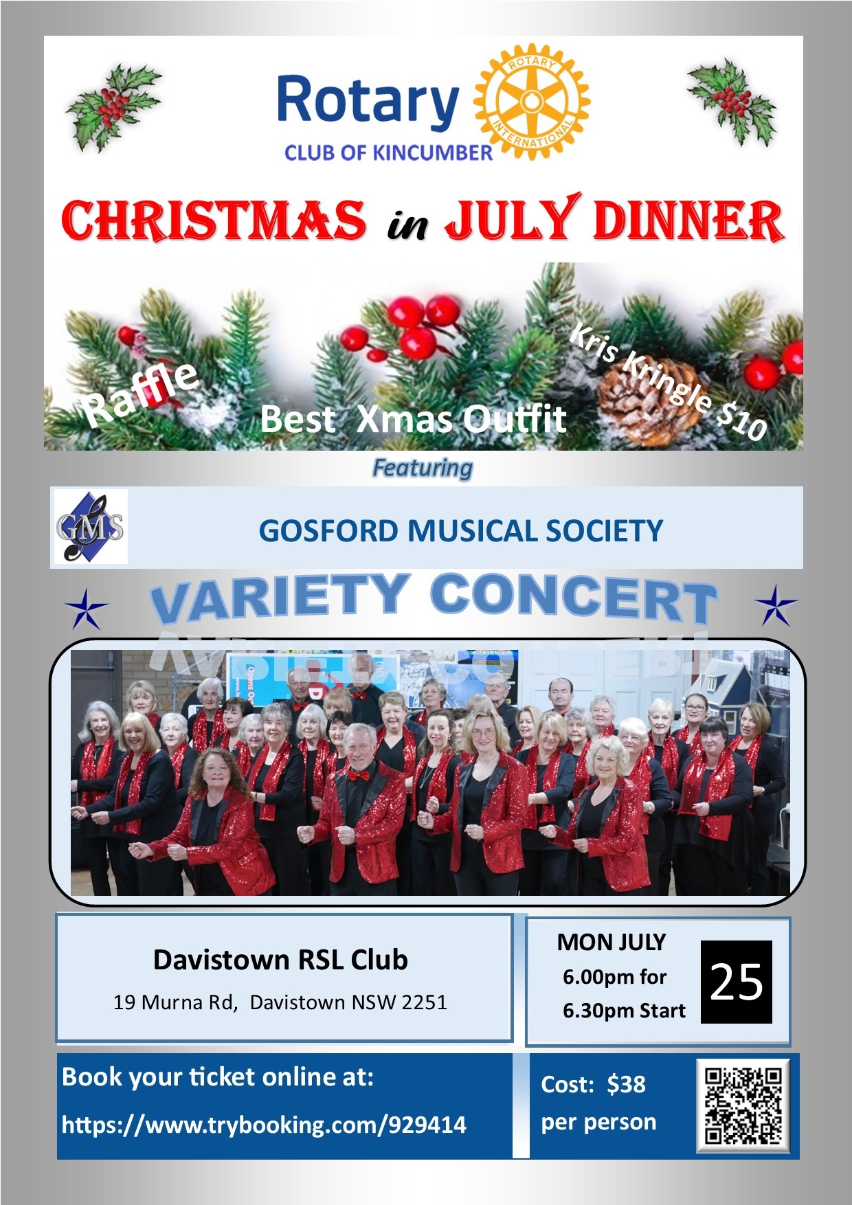 Rotary Christmas in July Dinner Tickets, Davistown RSL Club, DAVISTOWN