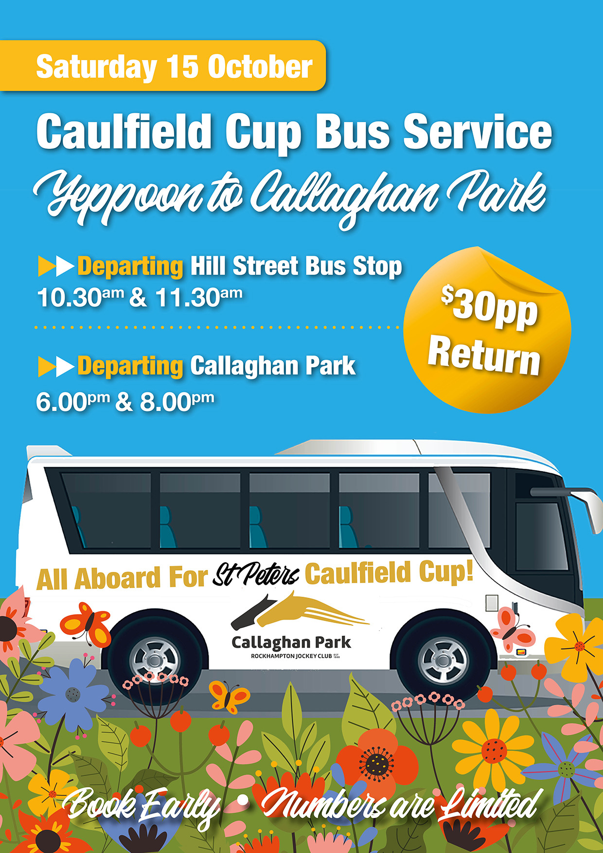 Caulfield Cup Bus Service Yeppoon To Callaghan Park Tickets, Callaghan Park, North Rockhampton Caulfield Cup Bus Service Yeppoon To Callaghan Park Tickets, Callaghan Park, North Rockhampton