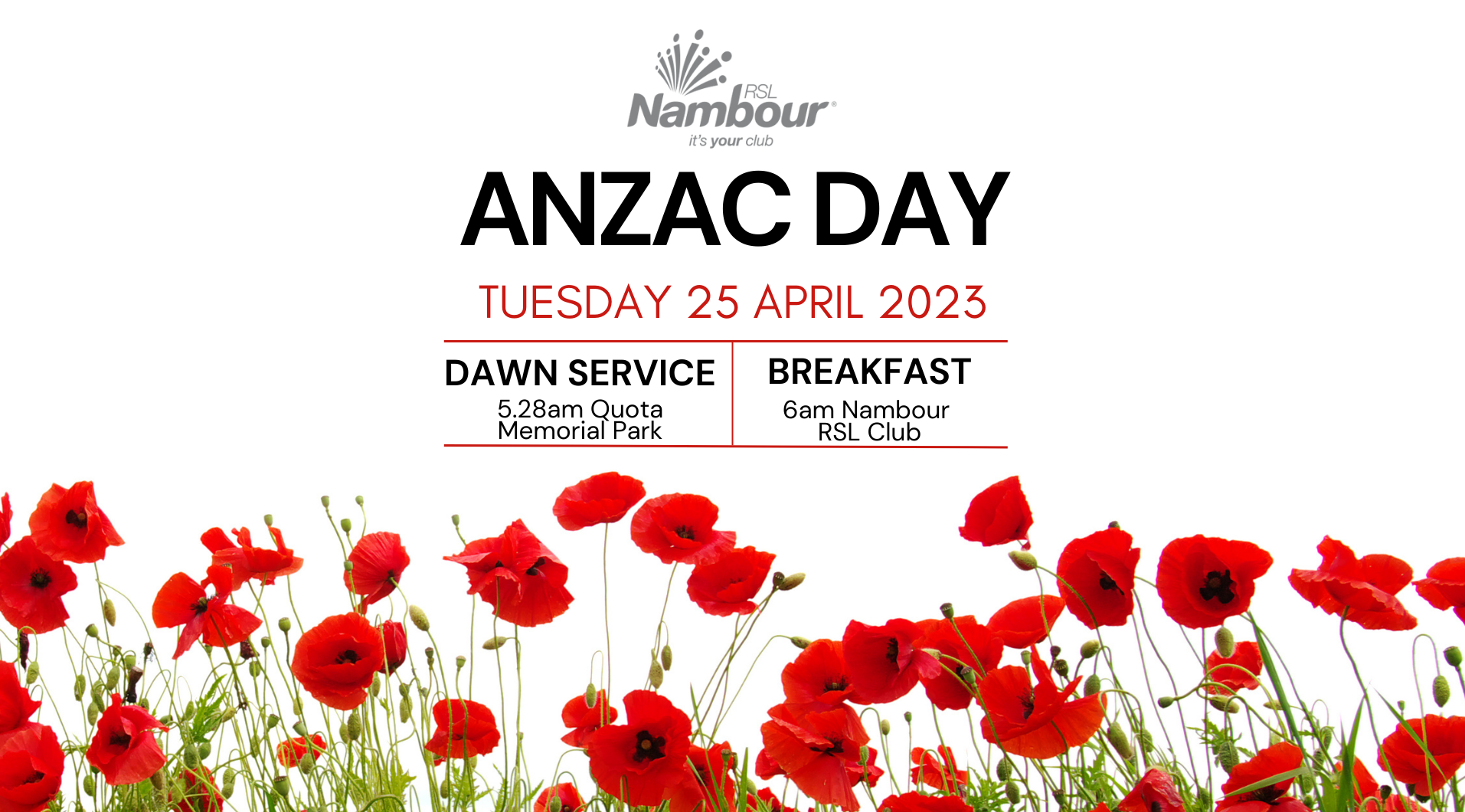 Nambour RSL Club ANZAC DAY 2023 Dawn Service Breakfast Tickets, Nambour