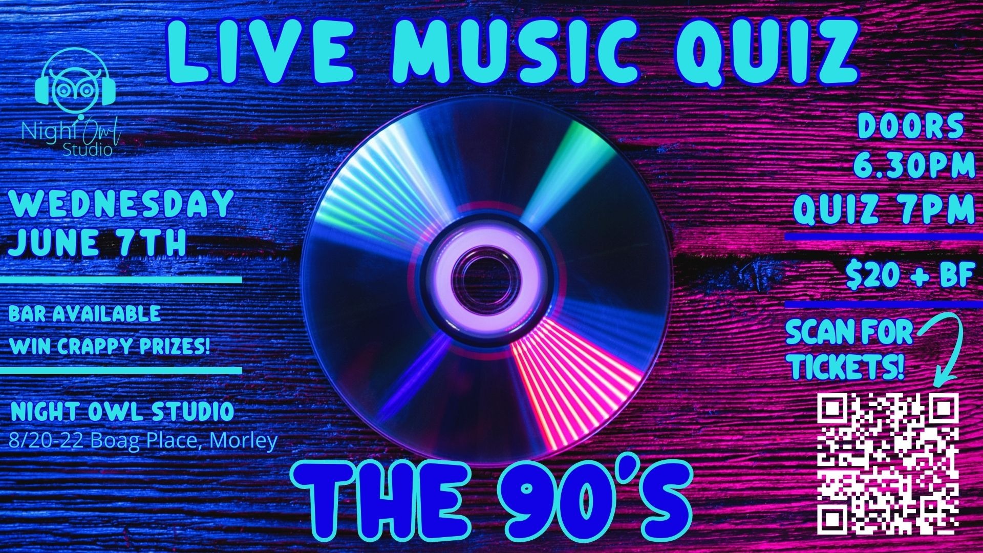 Live Music Quiz The 90 s Tickets Night Owl Studio MORLEY 