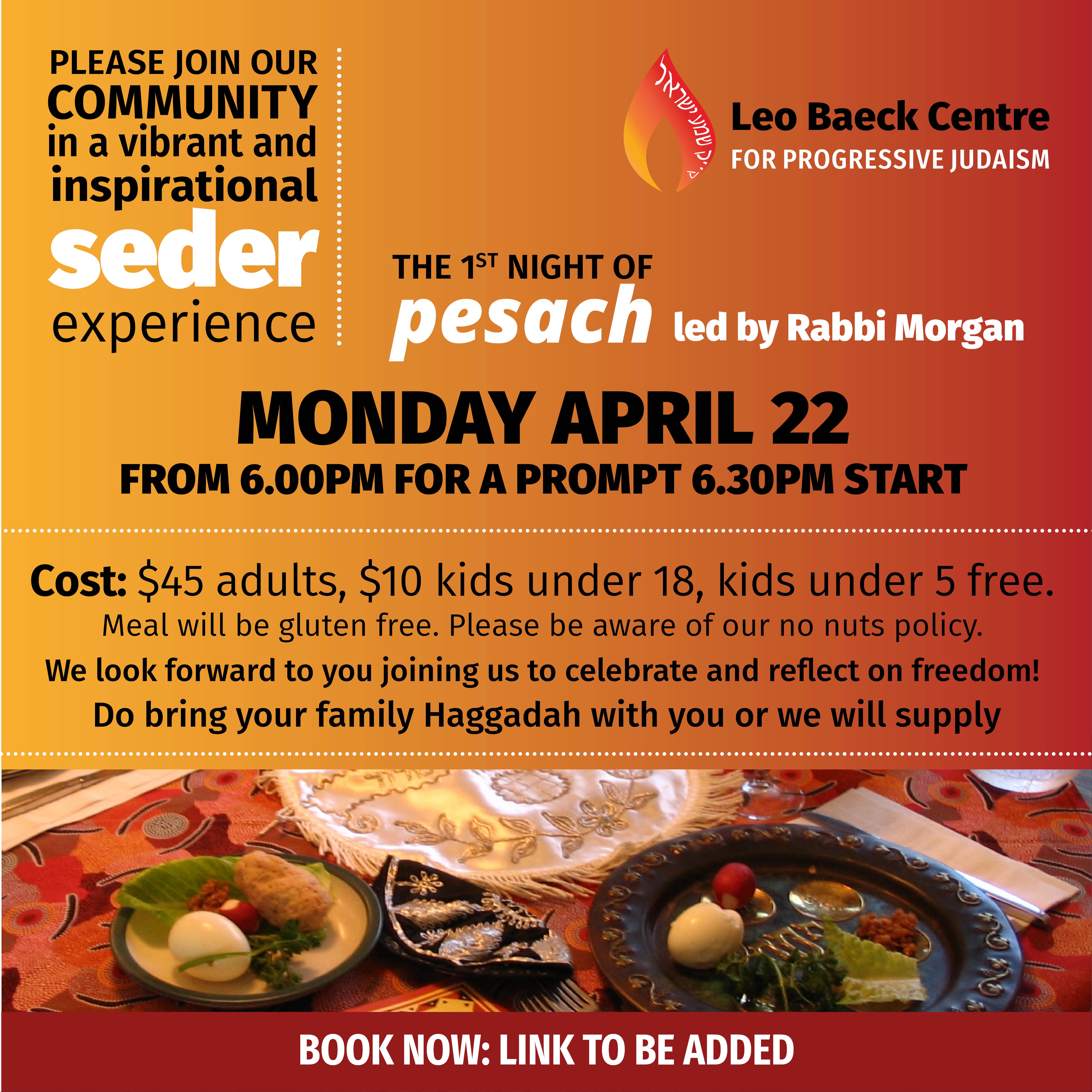 First Night Community Seder at LBC 2024 / 5784 Tickets, Leo Baeck