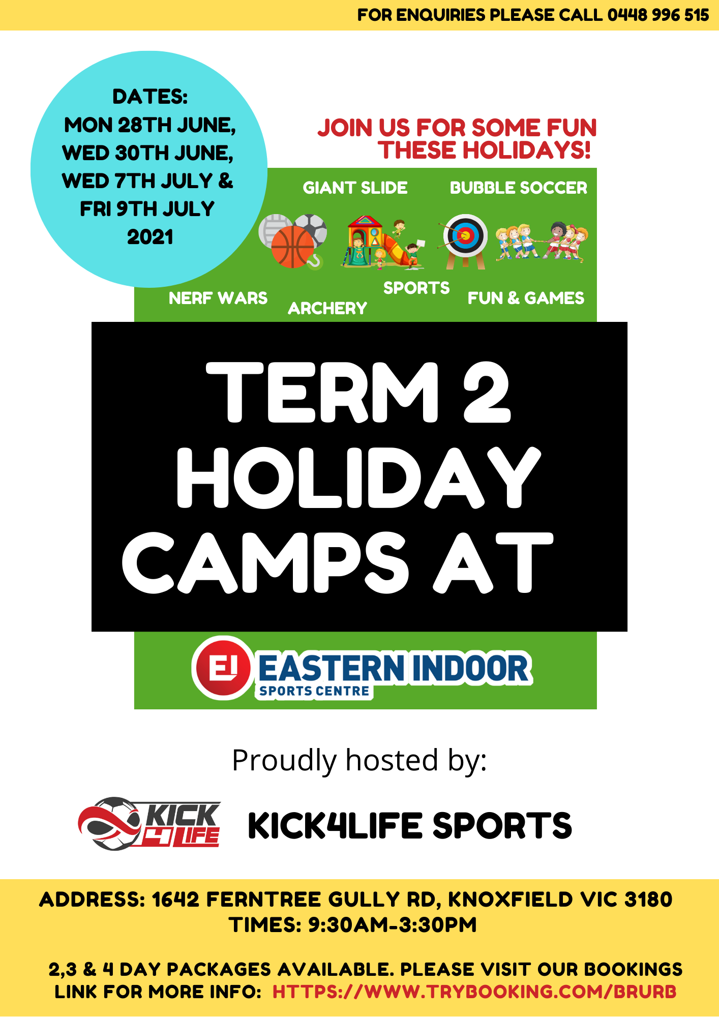 Term 2 Holiday Camps at Eastern Indoor Sports! Tickets, Eastern Indoor