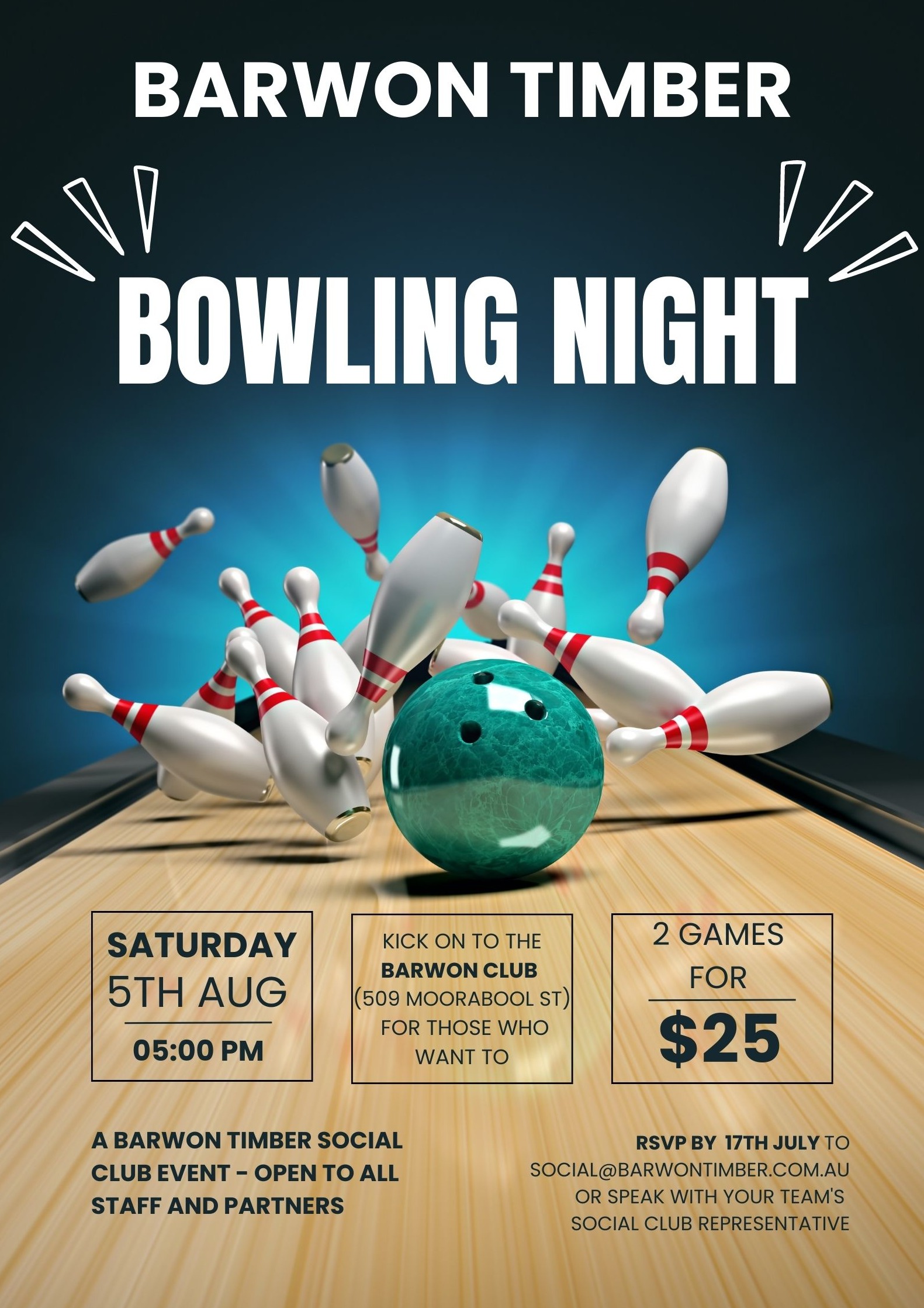 Barwon Timber Social Club Ten Pin Bowling night Tickets, Oz Ten Pin