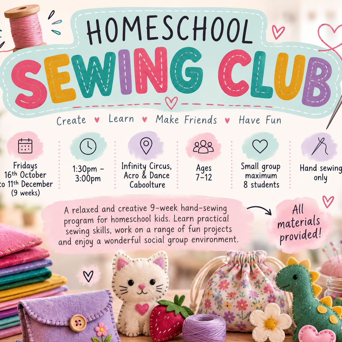 🧵 Homeschool Sewing Club – 9 Week Program Tickets, Infinity Circus Acro ...