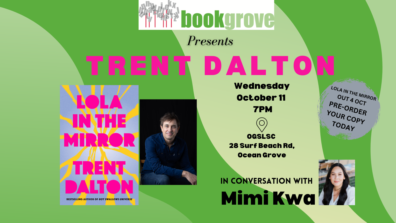 Bookgrove presents Trent Dalton Tickets, Ocean Grove Surf Life Saving