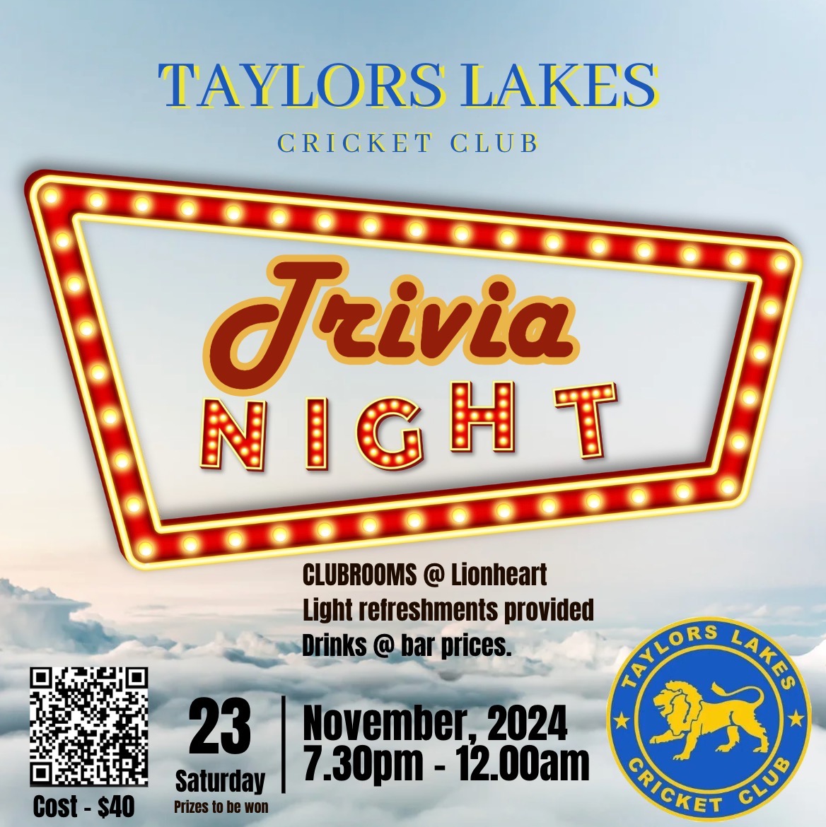 TLCC Trivia Night Tickets, Lionheart Reserve, Taylors Lakes