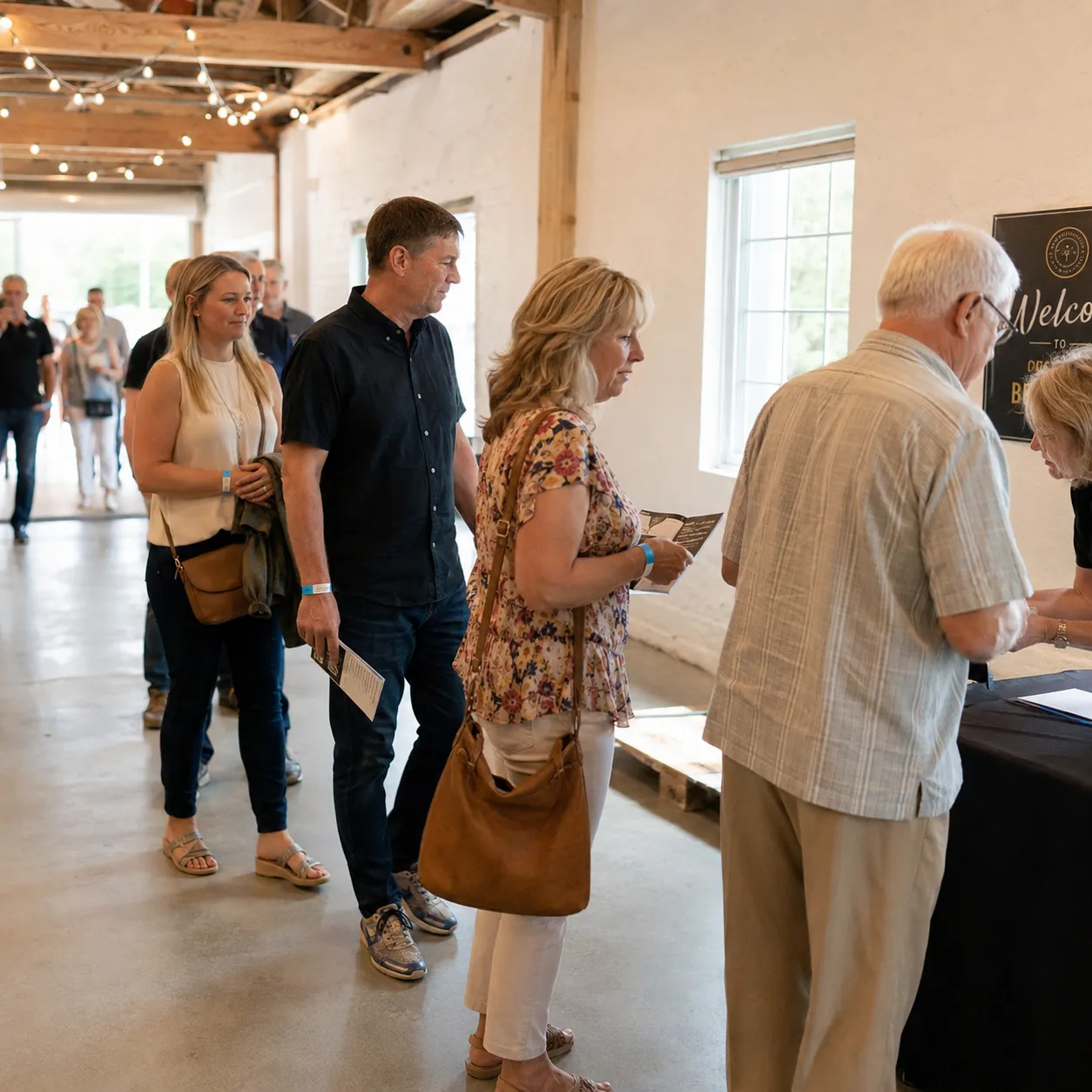 A short, quiet entry line at an event