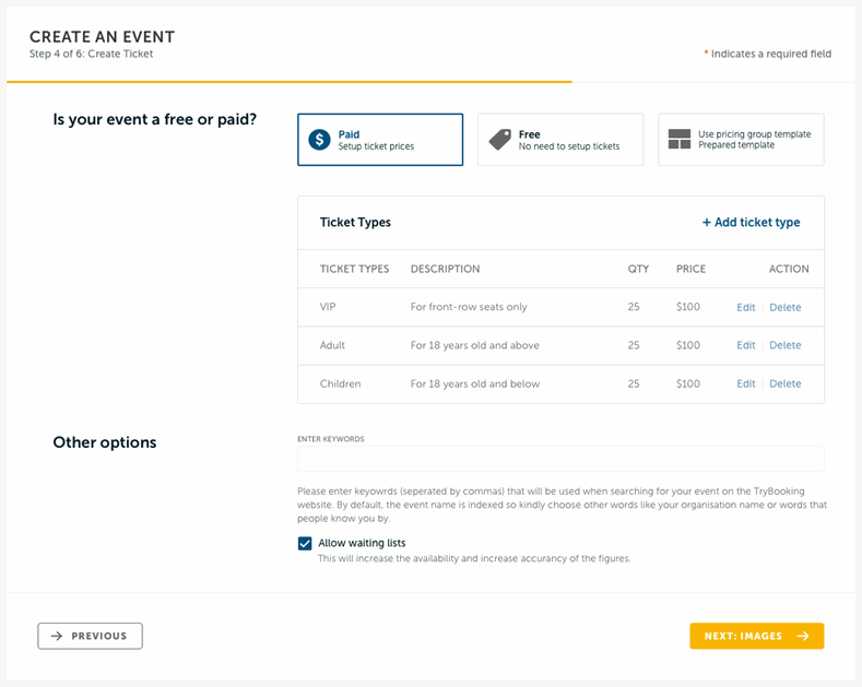 Create ticket section