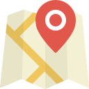 Illustrated map with a big red pin