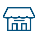 A blue outlined house icon