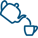 blue cartoon teapot pouring into teacup