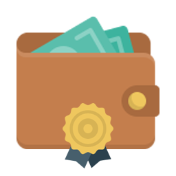 Cartoon wallet with cash and award sticker