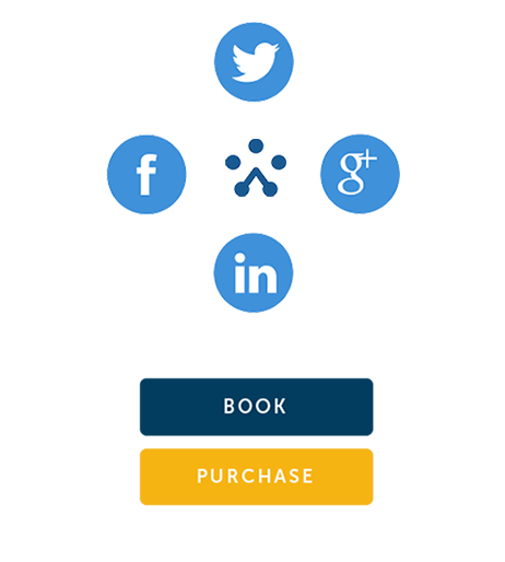 Social media sharing icons and TryBooking Book Purchase icons