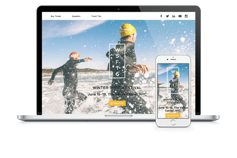 Laptop and mobile device showing sports surf club event