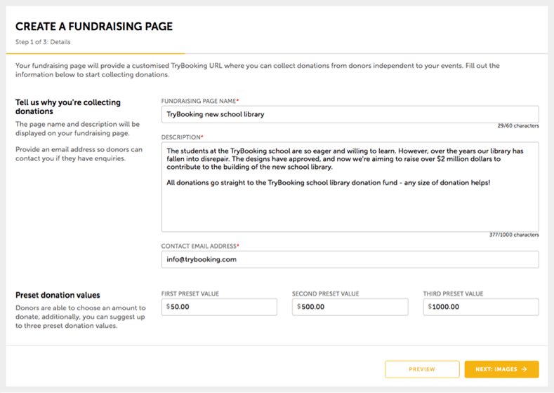 Fundraising page appearance