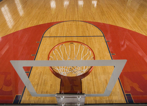 top down view of basketball rink and hoop