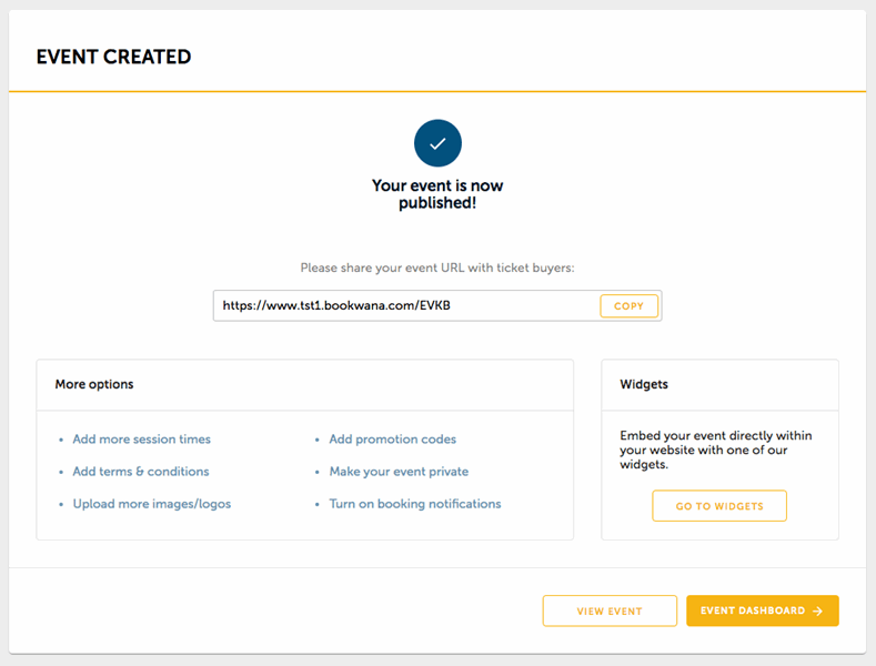Created event page confirmation
