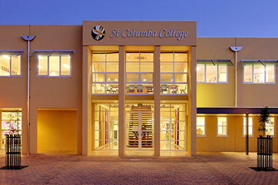 School entrance at night