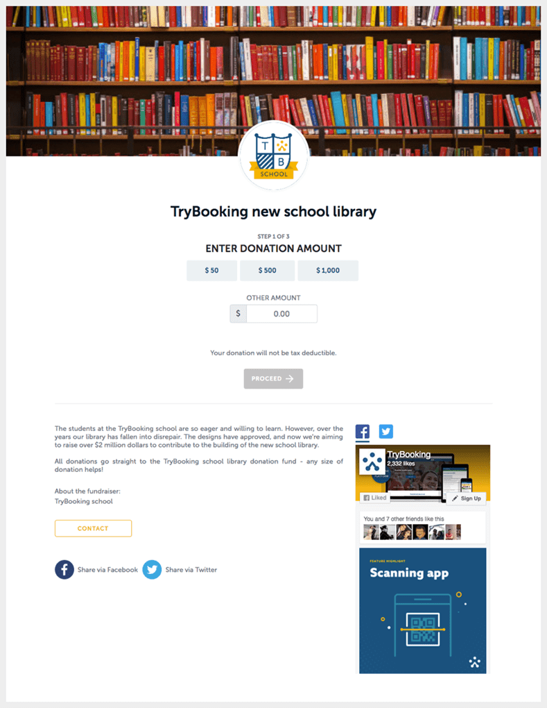 Published Fundraising page