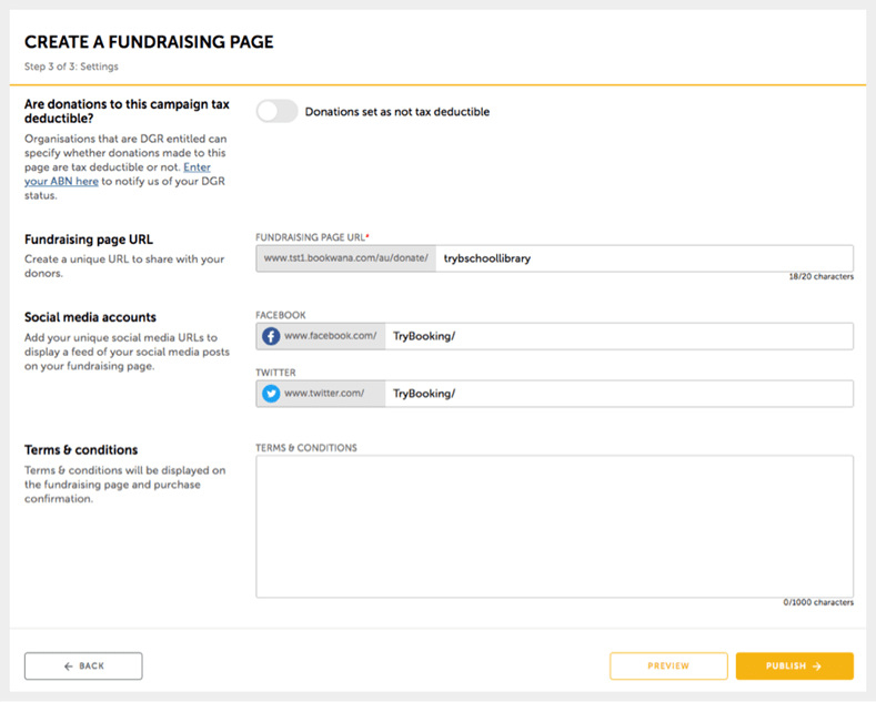 Create a fundraising page step 3