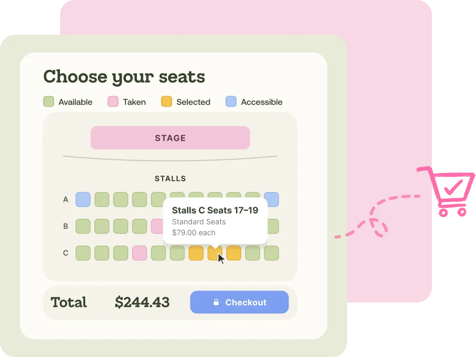 Interactive seating plan as seen by ticket buyers at checkout