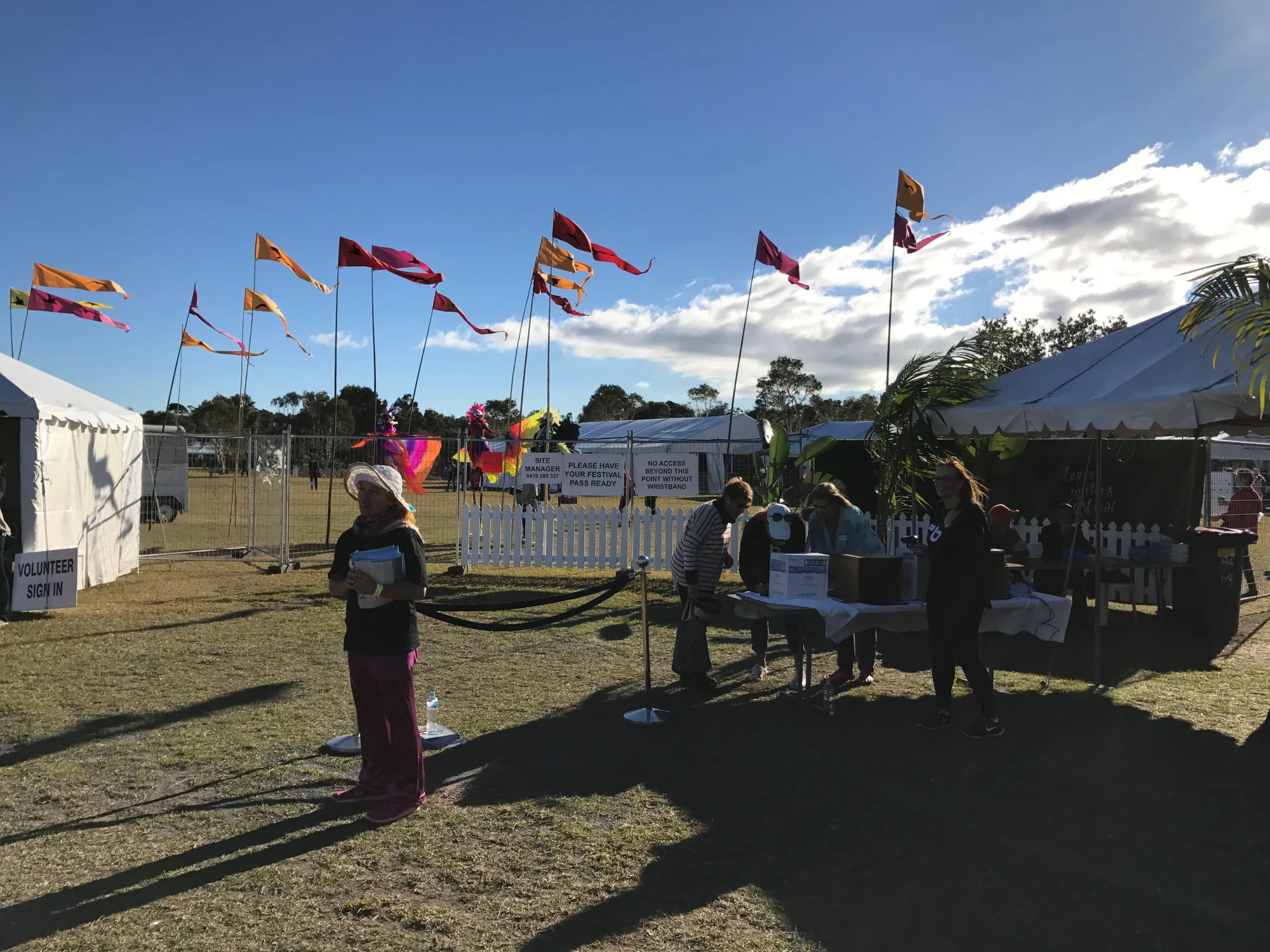 Patrons gathered under marquees at the Byron Writers Festival in Northern Rivers