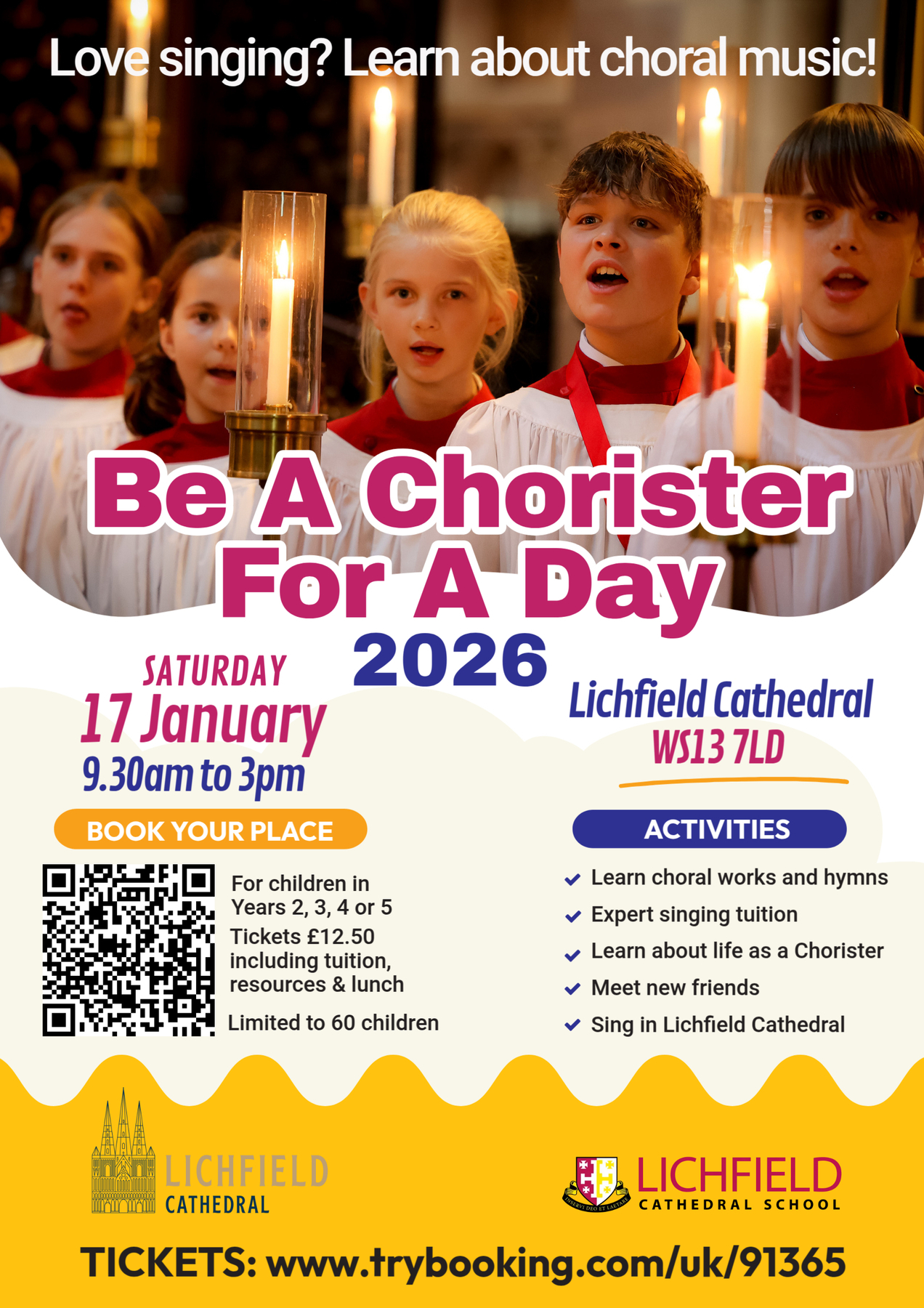 poster advertising Be A Chorister For a Day workshop on 17 January 2026