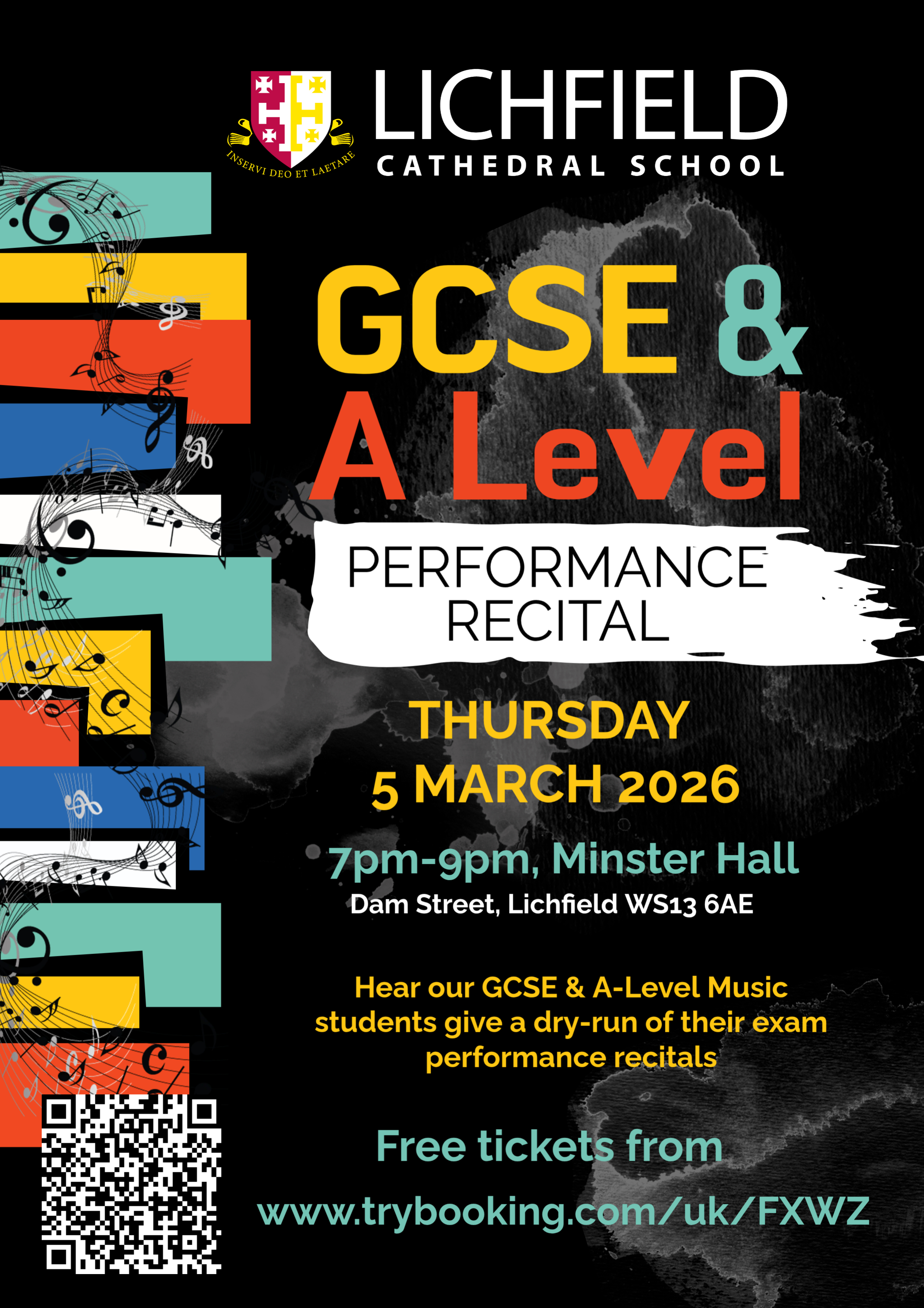 poster advertising GCSE and A Level Recital on 5 March 2026