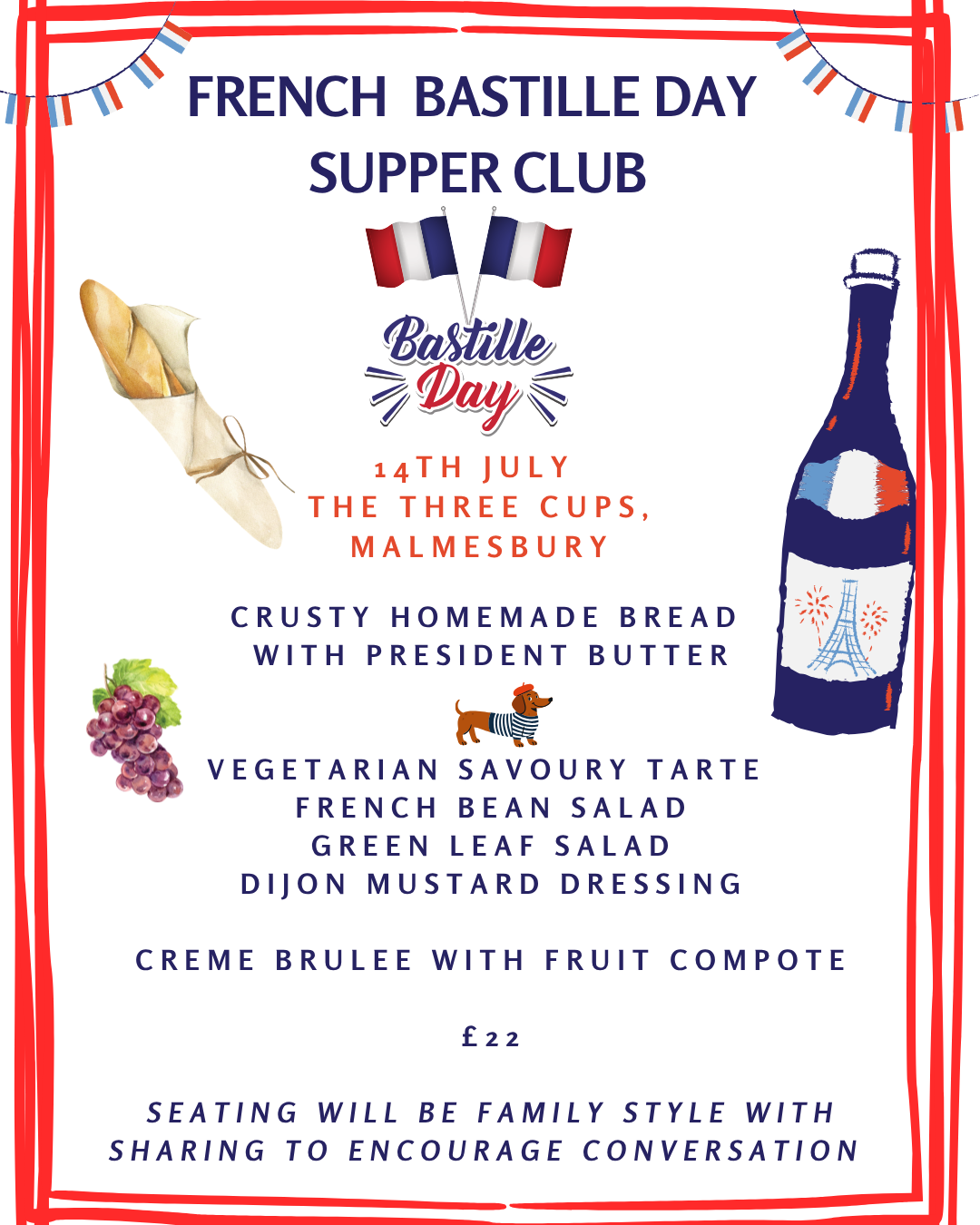 French Supper Club At The Three Cups, Malmesbury