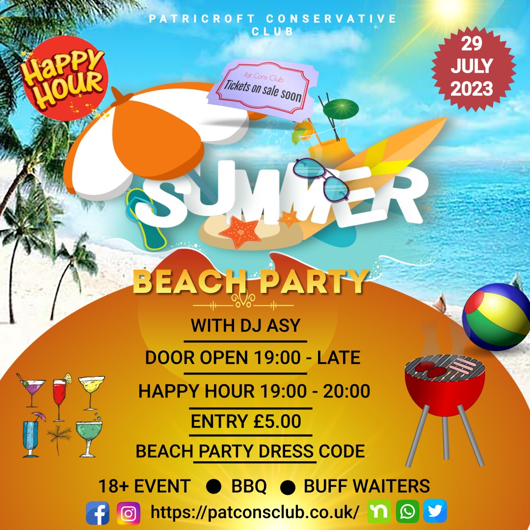 Summer Beach Party Tickets Patricroft Conservative Club An Individual EHI37231 4b2e5e54f8814424a99f26b97f5c92b7