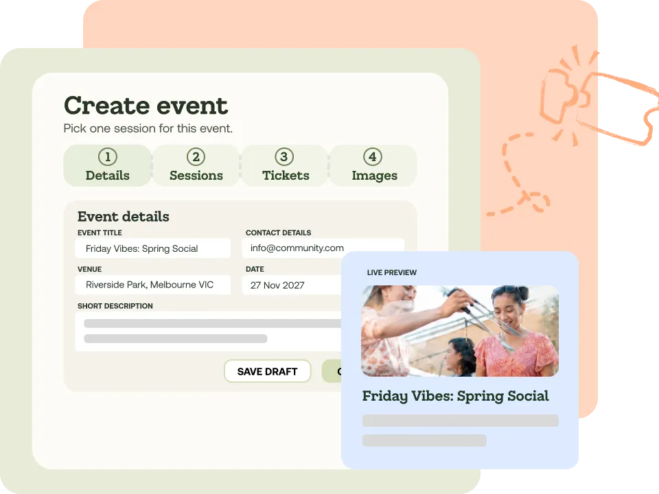 Event setup dashboard