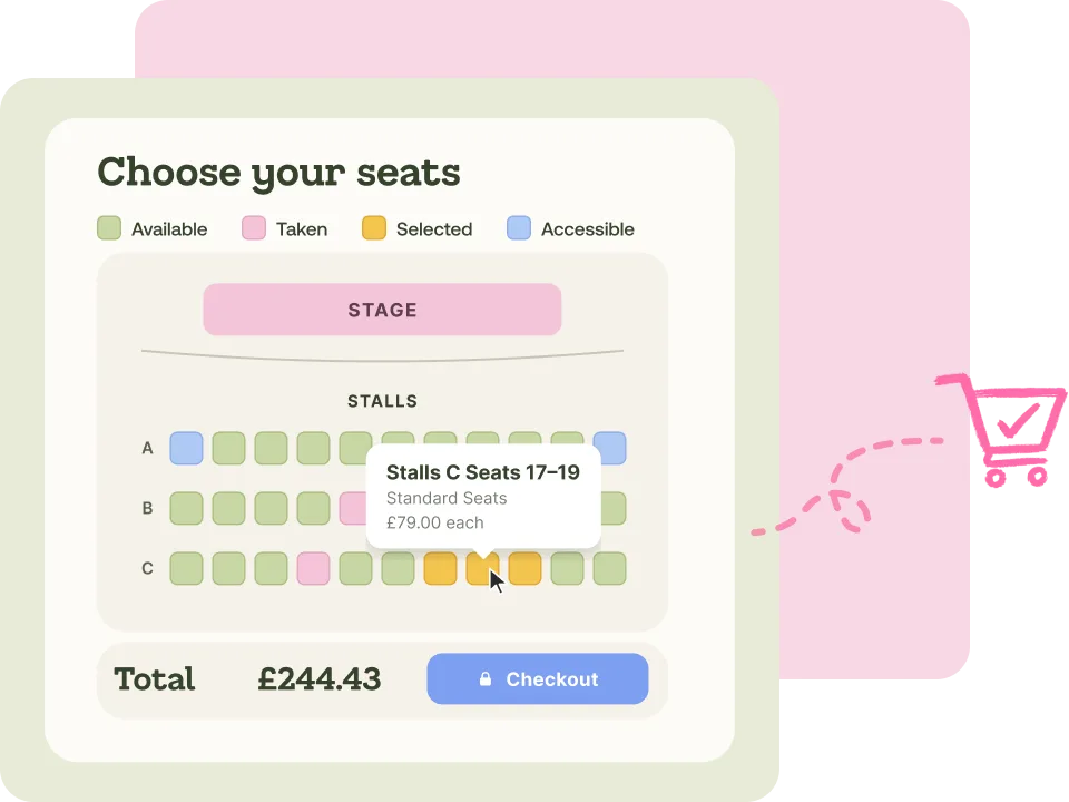 The seating plan a ticket buyer sees when choosing a seat