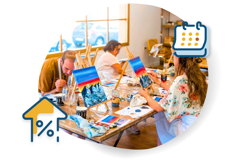 A group of festival goers at sunset